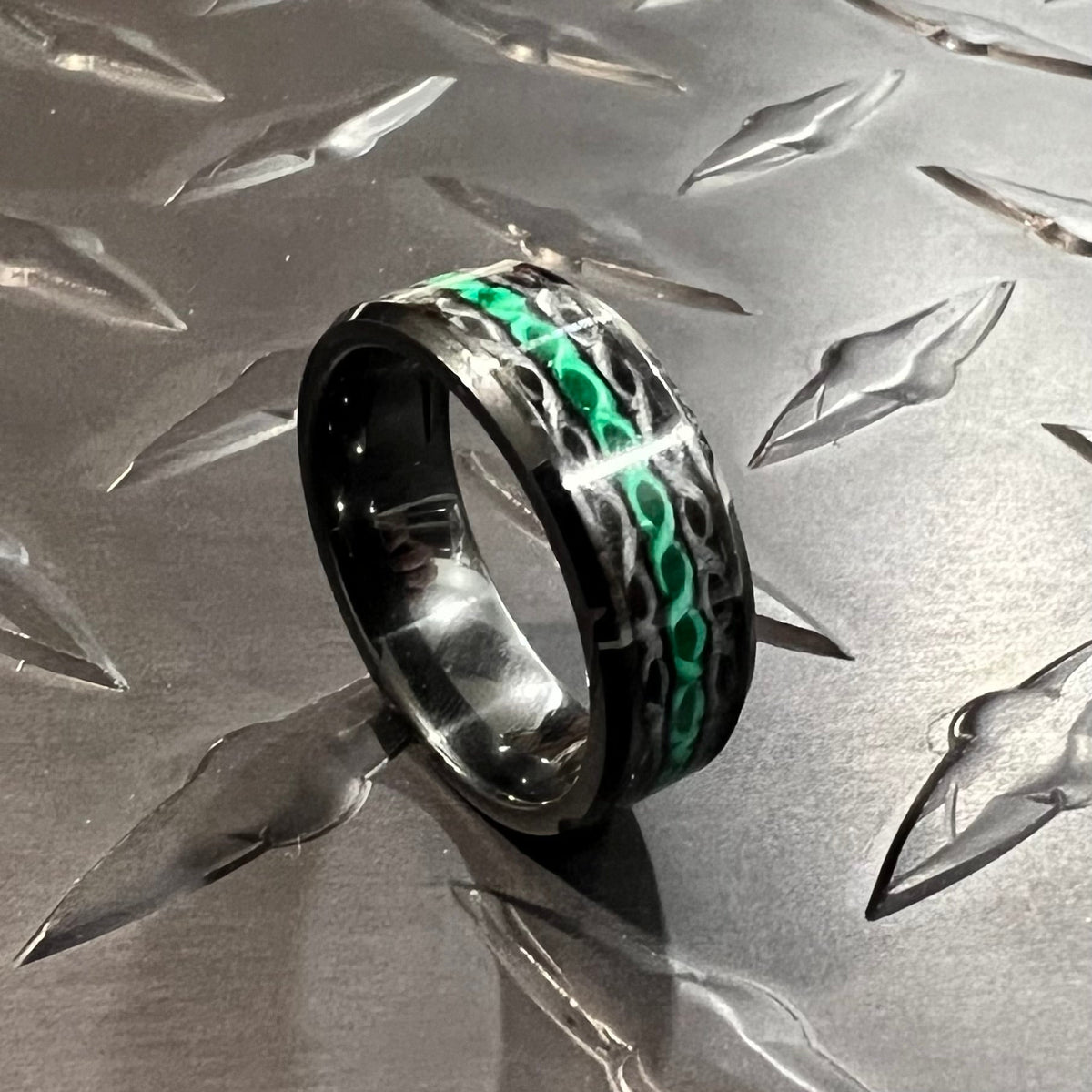 The Fire Hose Ring — Thin Green Line thin green line fire hose ring — studio — handmade USA by Blaze Design Company