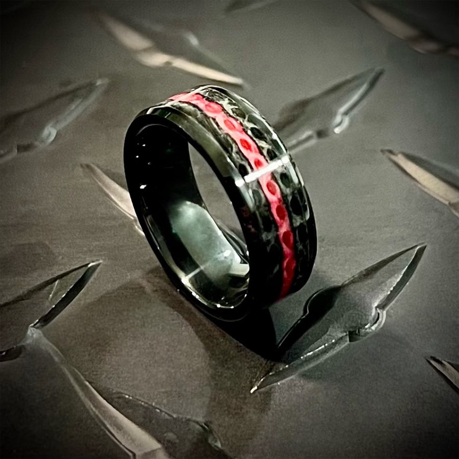 The Responder thin red line fire hose ring — handmade in the USA